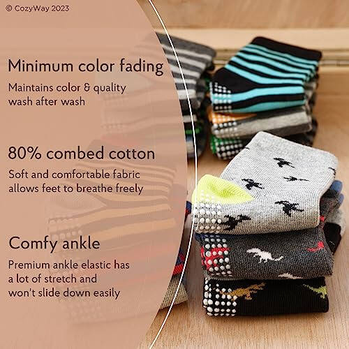 CozyWay Baby Anti Slip Crew Socks 12 Pairs with Grips for Toddlers Little Boys Girls Infants Kids Non Skid - 33