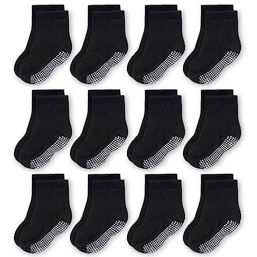 CozyWay Baby Anti Slip Crew Socks 12 Pairs with Grips for Toddlers Little Boys Girls Infants Kids Non Skid - 1