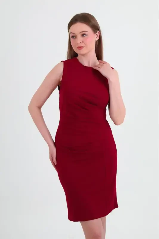 Crasia Ayollar Drapli Qisqa Bordo Ko'ylak 3073-Bordo - MY CRASIA