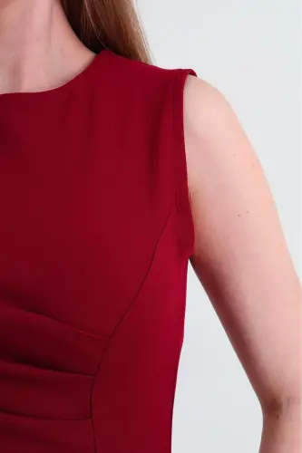 Crasia Kadın Drapeli Kısa Bordo Elbise 3073 - Bordo - 8