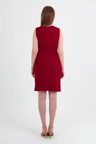 Crasia Women's Draped Short Burgundy Dress 3073-Burgundy - 6