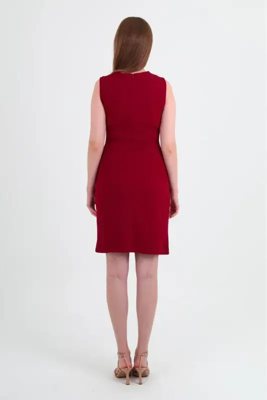 Crasia Women's Draped Short Burgundy Dress 3073-Burgundy - 6