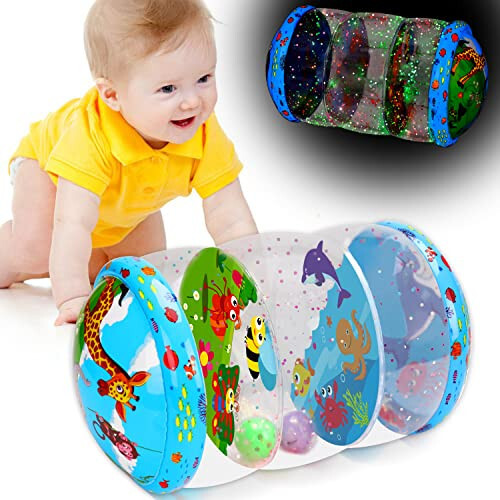 Crawling & Walking Baby Toys 0-6 6 to 12 Months Glowing Jumbo Inflatable Rolling Infant Toys 8 9 12-18 Month Old Sensory Toys for toddler 1-3 Development Light Up 1 2 Year Old Boy Girl Birthday Gifts - 1