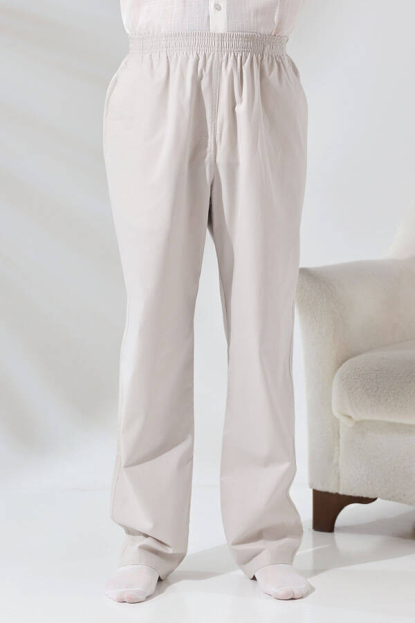 Cream 3 Pockets Elastic Waist Relaxed Fit Hajj and Umrah Men's Linen Pants Trousers - 2