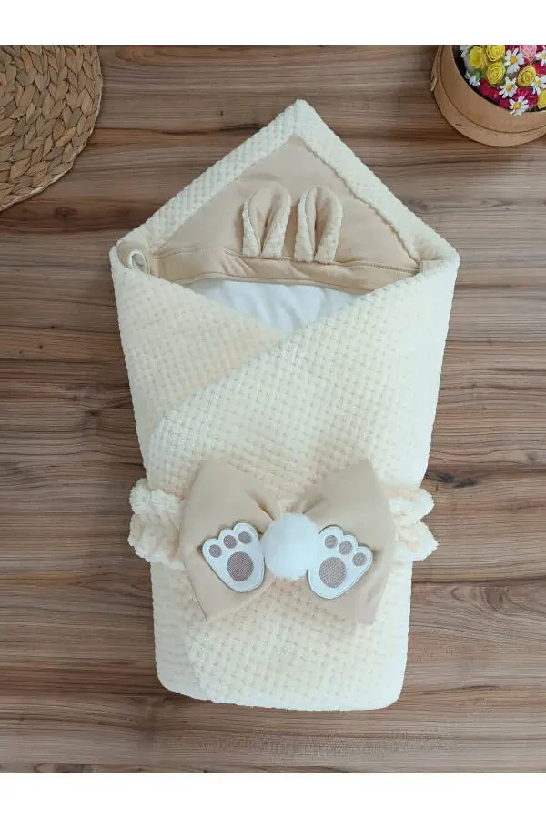Cream Baby Blanket Swaddle Extra Soft Baby Wrap Hospital Discharge Gift Winter Blanket - 2