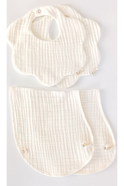 Cream Baby Set 100% Organic Cotton Multi Muslin Bathrobe / 8-Layer Bib - Shoulder Cover / Nickel Free - 4