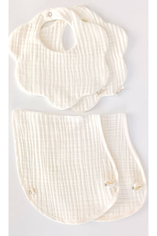 Cream Baby Set 100% Organic Cotton Multi Muslin Bathrobe / 8-Layer Bib - Shoulder Cover / Nickel Free - 4