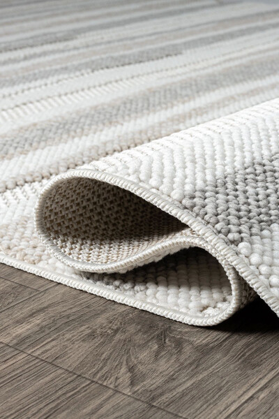 Cream Beige Grey Soft Textured Rug Carpet Living Room Kitchen Corridor Runner Woven Machine Rug 005 - 3