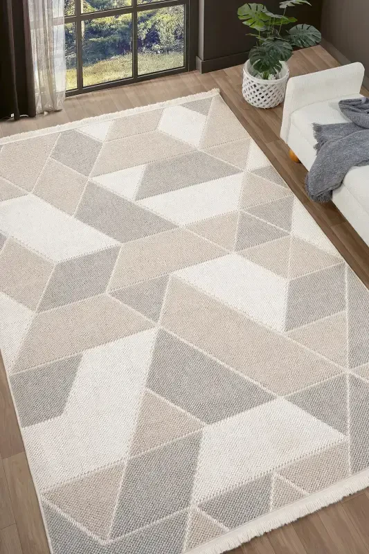 Cream Beige Grey Soft Touch Carpet Rug Kitchen Living Room Hall Runner Woven Machine Carpet 008-Cream 5 - 1