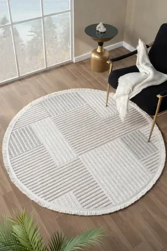 Cream Beige Grey Soft Touch Round Carpet Rug Kitchen Hallway Runner Woven Machine Carpet 009 DAİRE-Cream 4 - 1