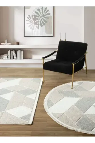 Cream Beige Grey Soft Touch Round Rug Kilim Kitchen Hallway Runner Woven Machine Carpet 008 DAİRE-Cream 6 - 3