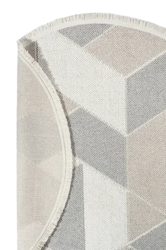 Cream Beige Grey Soft Touch Round Rug Kilim Kitchen Hallway Runner Woven Machine Carpet 008 DAİRE-Cream 6 - 4