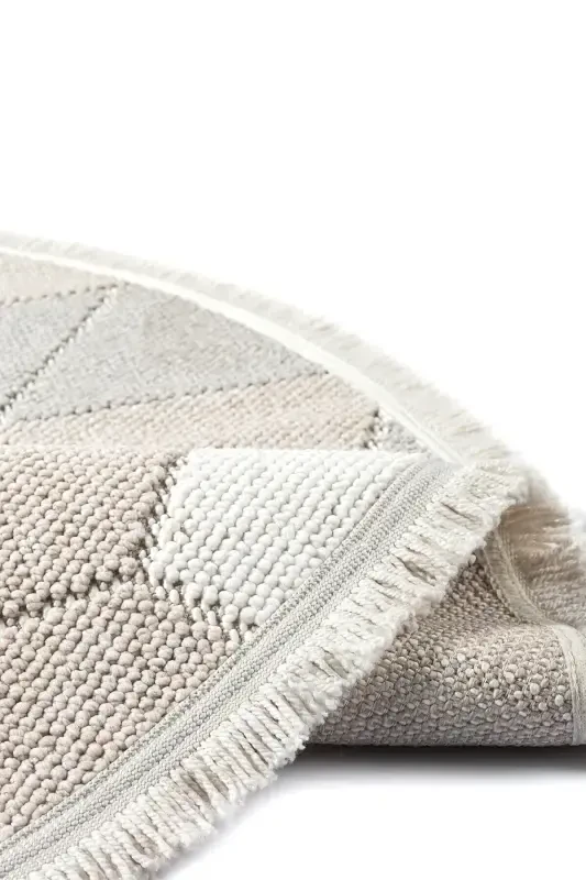 Cream Beige Grey Soft Touch Round Rug Kilim Kitchen Hallway Runner Woven Machine Carpet 008 DAİRE-Cream 6 - 5