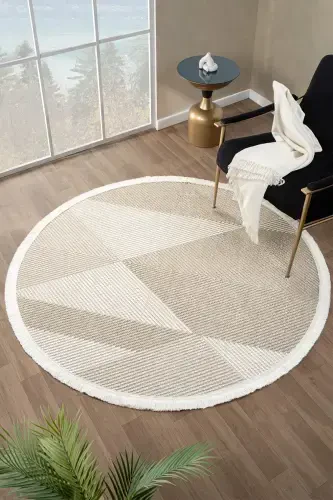Cream Beige Mink Soft Round Carpet Living Room Kitchen Hallway Runner Woven Machine Carpet 002 DAİRE-Bej 10 - 1