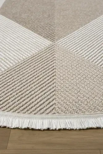 Cream Beige Mink Soft Round Carpet Living Room Kitchen Hallway Runner Woven Machine Carpet 002 DAİRE-Bej 10 - 3