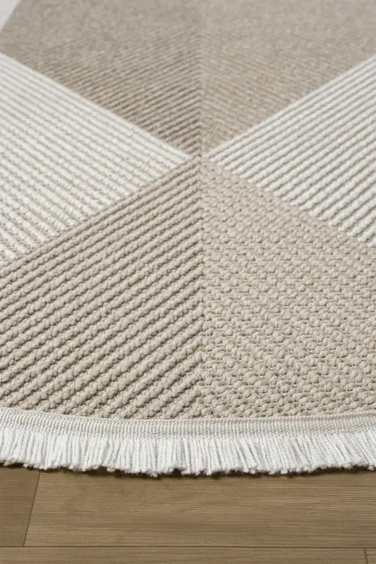 Cream Beige Mink Soft Round Carpet Living Room Kitchen Hallway Runner Woven Machine Carpet 002 DAİRE-Bej 10 - 3