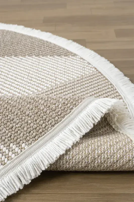 Cream Beige Mink Soft Round Carpet Living Room Kitchen Hallway Runner Woven Machine Carpet 002 DAİRE-Bej 10 - 4