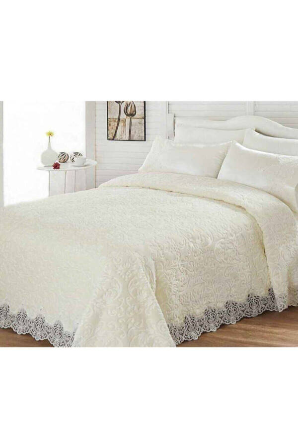 Cream Bridal Blanket Set with French Lace for Dowry - 1