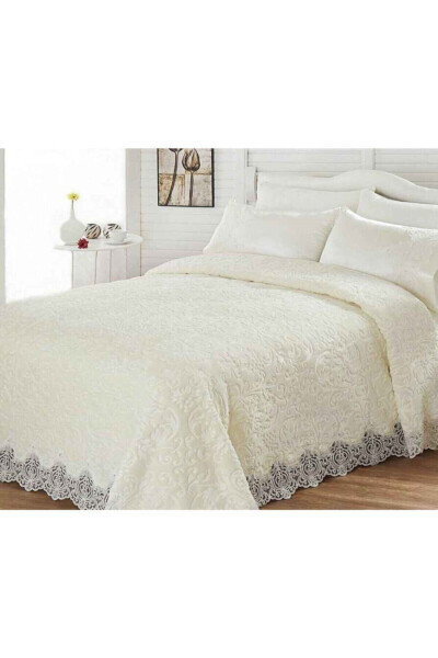 Cream Bridal Blanket Set with French Lace for Dowry - 2