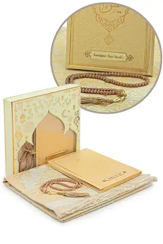Cream Bridal Dowry Prayer Mat Gift Personalized Yasin Book - 1