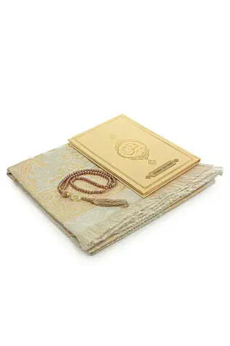 Cream Bridal Dowry Prayer Mat Gift Personalized Yasin Book - 3