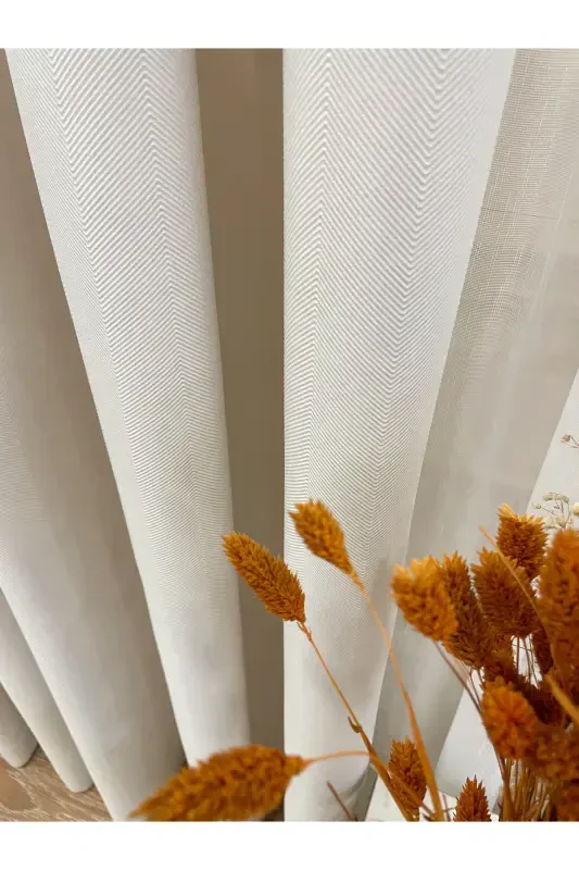 Cream Color - Linen Look 1/3 Dense Pleated Curtain - Cream - 1