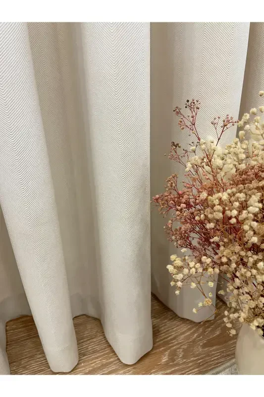 Cream Color - Linen Look 1/3 Dense Pleated Curtain - Cream - 2