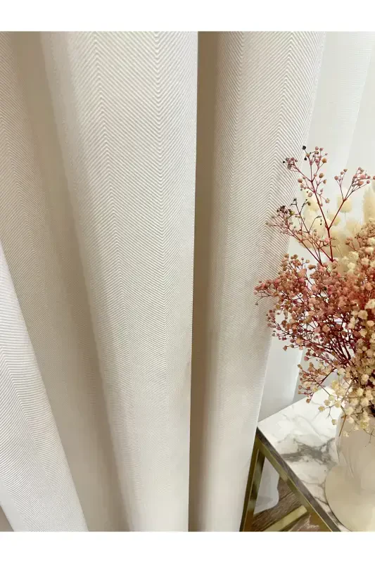 Cream Color - Linen Look 1/3 Dense Pleated Curtain - Cream - 3