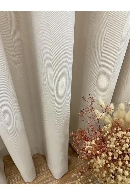 Cream Color - Linen Look 1/3 Dense Pleated Curtain - Cream - 4