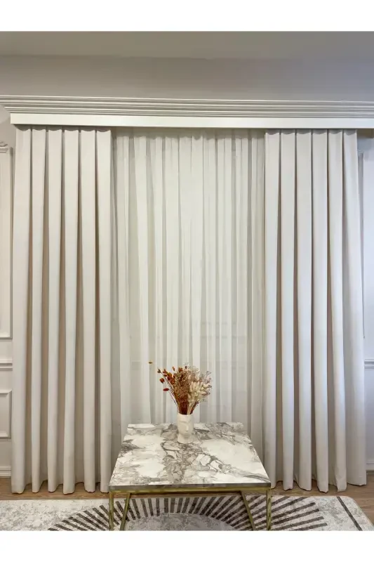 Cream Color - Linen Look 1/3 Dense Pleated Curtain - Cream - 6