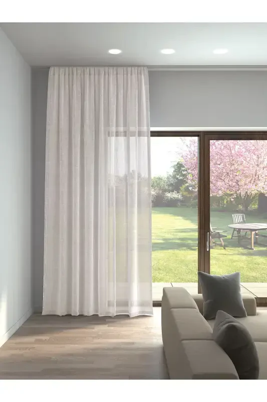 Cream Color Linen Look Plain Tulle Curtain Does Not Need Ironing-CREAM - 1