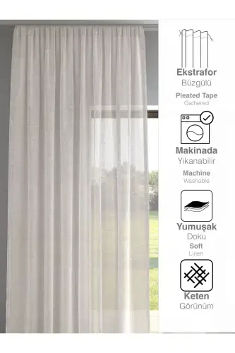 Cream Color Linen Look Plain Tulle Curtain Does Not Need Ironing-CREAM - 3