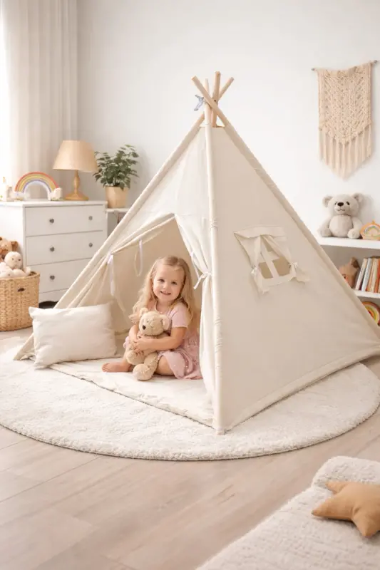 Cream Color Non-Tipping Non-Collapsing Kids Play Tent - 8
