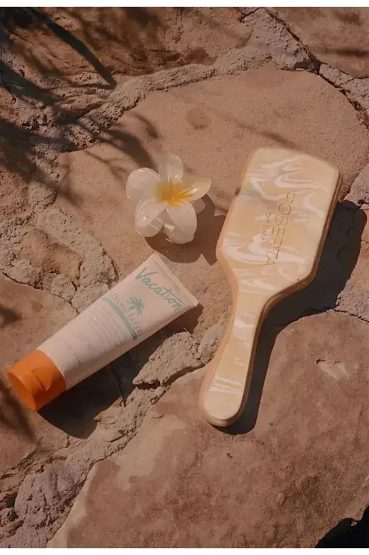 Cream Colored Wavy Patterned Bamboo Toothed Acetate Comb - 1