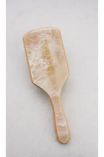 Cream Colored Wavy Patterned Bamboo Toothed Acetate Comb - 5