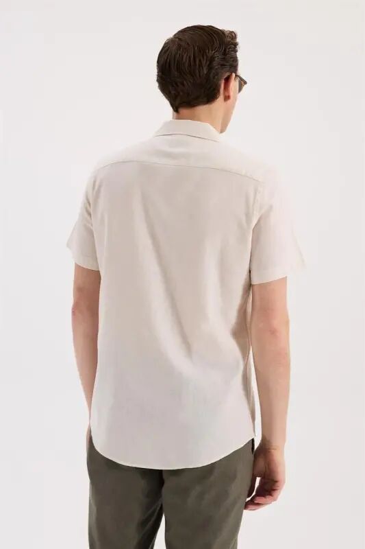 Cream Comfort Fit Classic Collar Short Sleeve Shirt - 4