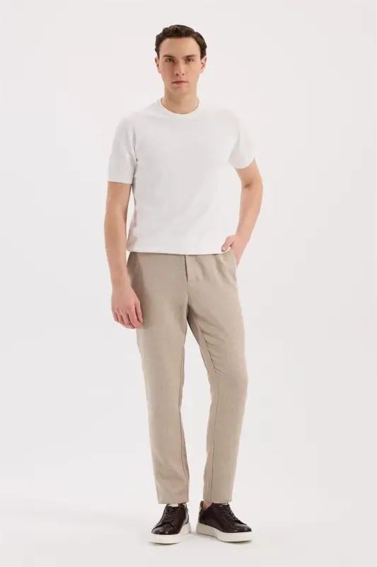 Cream Comfort Fit Elastic Waist Jogger Pants - 1