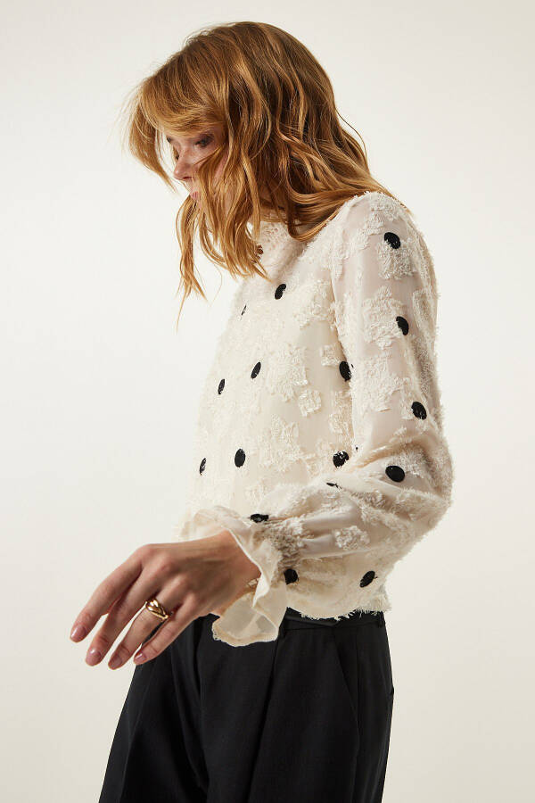Cream Crinkled Polka Dot Woven Blouse TP00020 - 2