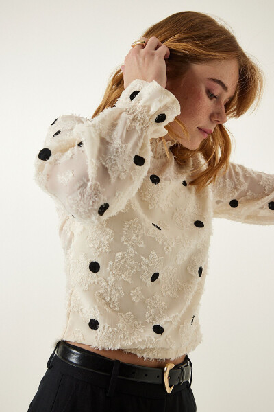 Cream Crinkled Polka Dot Woven Blouse TP00020 - 3