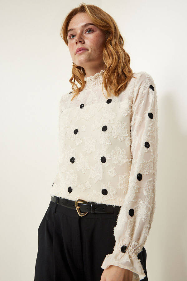 Cream Crinkled Polka Dot Woven Blouse TP00020 - 4