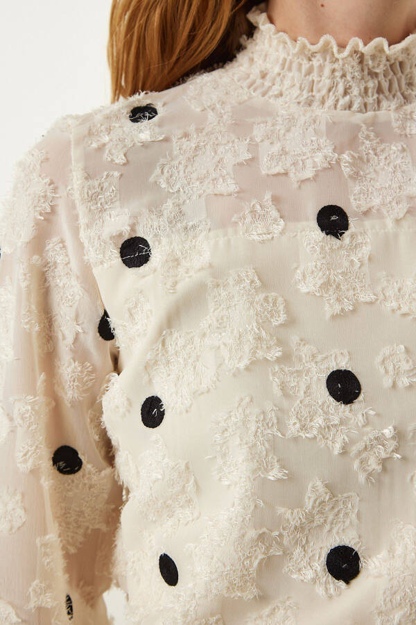 Cream Crinkled Polka Dot Woven Blouse TP00020 - 6