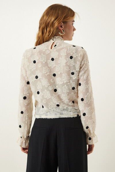 Cream Crinkled Polka Dot Woven Blouse TP00020 - 7