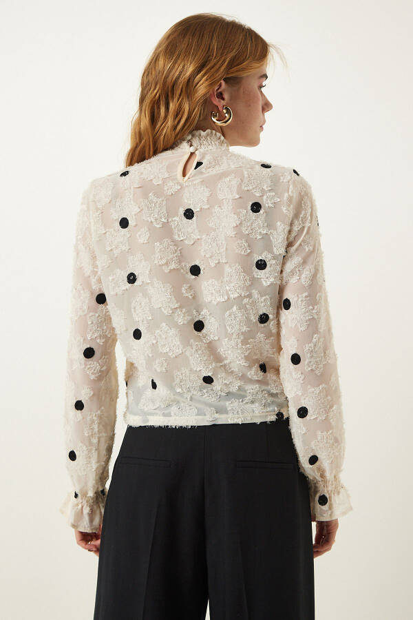 Cream Crinkled Polka Dot Woven Blouse TP00020 - 7