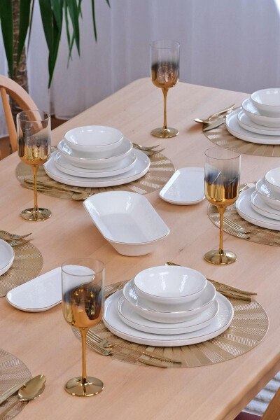 Cream Gold Gilt 27 Piece 6 Person Ceramic Dinner Set - 1