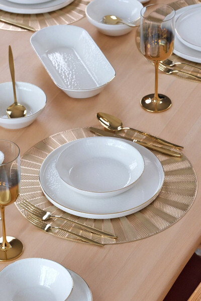 Cream Gold Gilt 27 Piece 6 Person Ceramic Dinner Set - 2