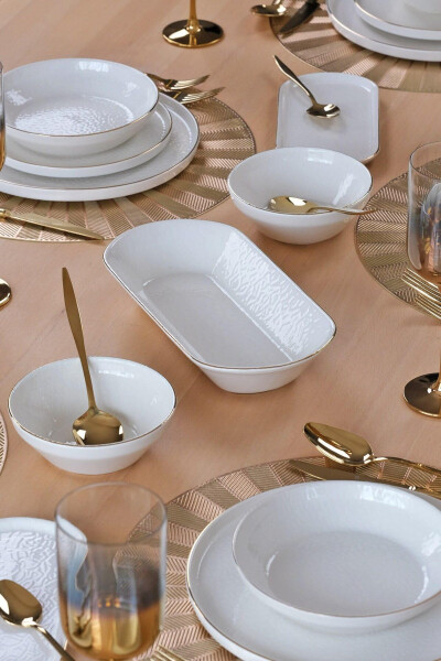 Cream Gold Gilt 27 Piece 6 Person Ceramic Dinner Set - 6