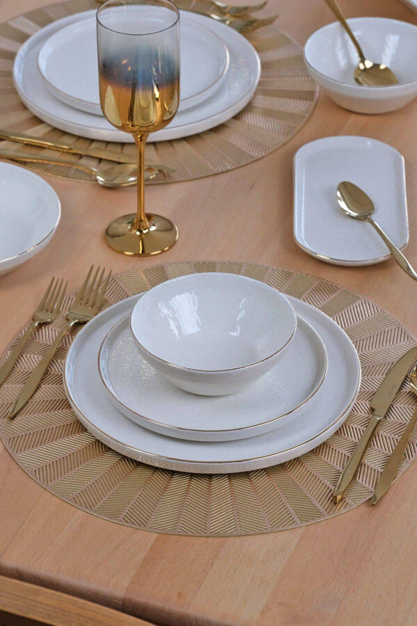 Cream Gold Gilt 27 Piece 6 Person Ceramic Dinner Set - 7