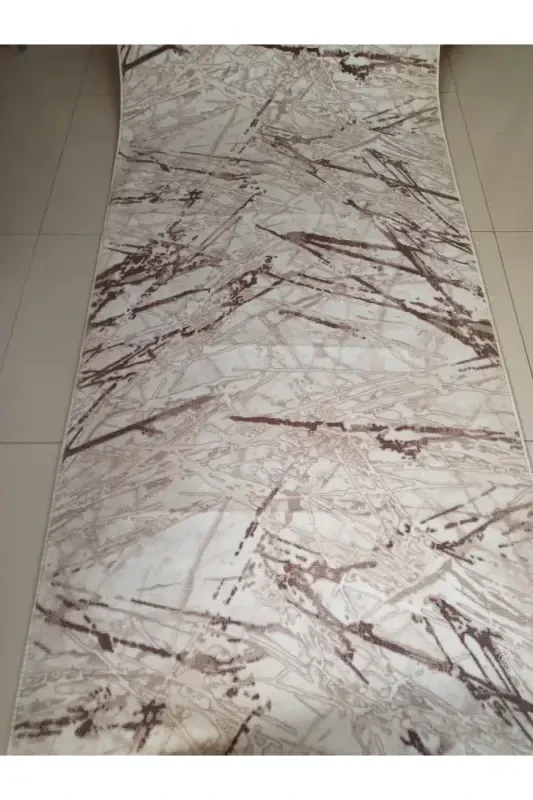 Cream Marble Pattern Washable Non-Slip Base Four Seasons Living Room Bathroom Balcony Teen Room Cut Runner-Brown - ASLAN HOME