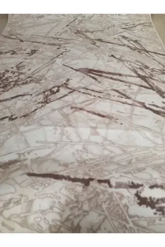 Cream Marble Pattern Washable Non-Slip Base Four Seasons Living Room Bathroom Balcony Teen Room Cut Runner-Brown - 2