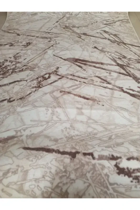 Cream Marble Pattern Washable Non-Slip Base Four Seasons Living Room Bathroom Balcony Teen Room Cut Runner-Brown - 2